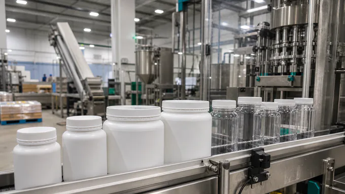 Clean lineup of unlabeled supplement packaging with blank panels and tamper-evident features ready for retail