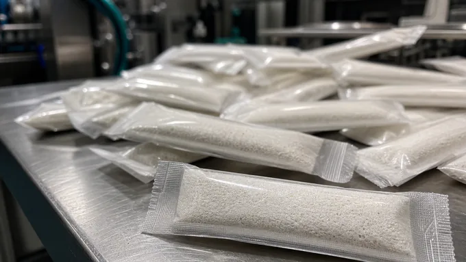 Close-up of blank stick packs with precise seals and uniform fill weights for retail-ready packaging