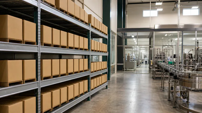 Neatly shelved supplement inventory in blank cartons organized for rapid FEFO selection
