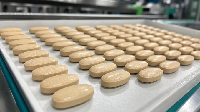 Polished unmarked tablets with consistent color prepared for retail packaging