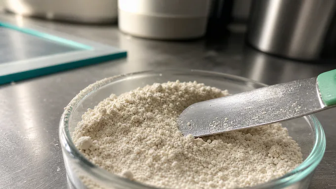 Powder blending verification with sample pulls showing particle uniformity prior to packaging
