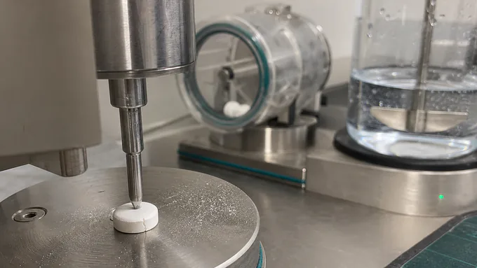 Quality control setup for tablets with hardness, friability, and dissolution testing equipment