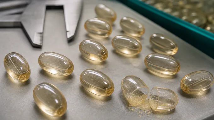 Softgel shells and filled product arranged for color, size, and seal verification